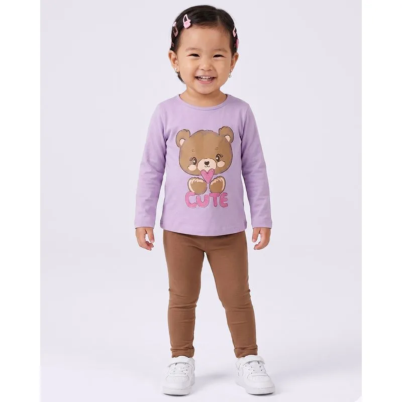 Blusa Bebê Manga Longa Estampa Urso Lilás 2