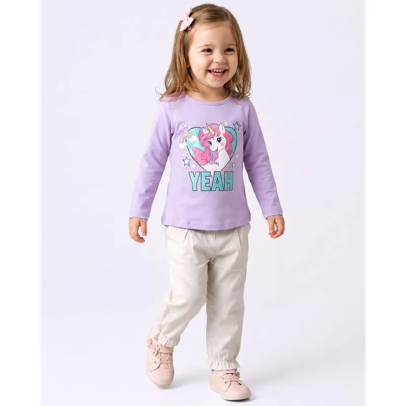 Blusa Bebê Manga Longa Estampa Unicórnio Lilás 3