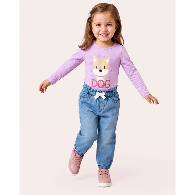Blusa Bebê Manga Longa Estampa Cachorrinho Lilás 4
