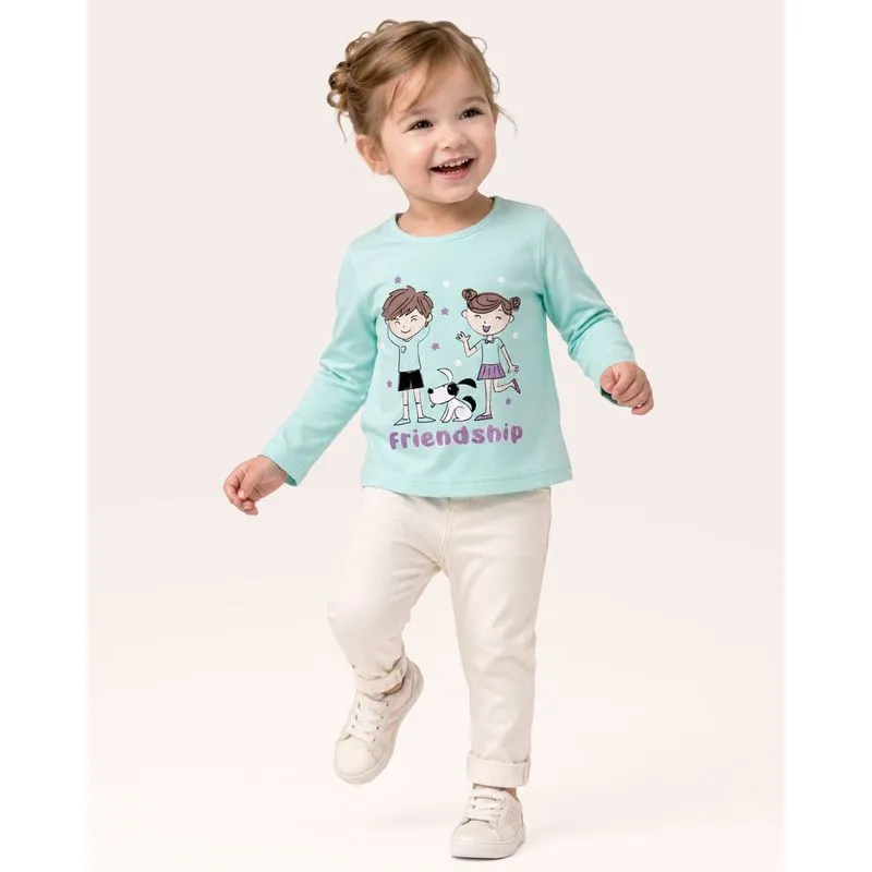 Camiseta Bebê Estampa Frienship com Glitter Manga Longa Verde 2