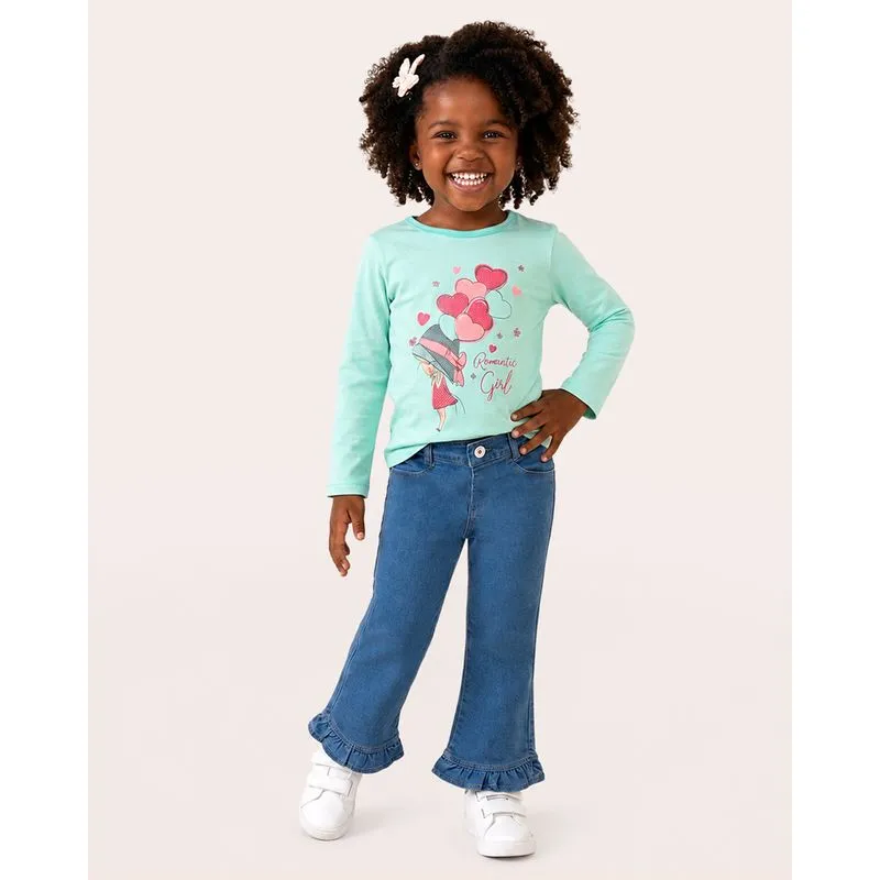 Blusa Bebê Estampa Corações Manga Longa Verde 3