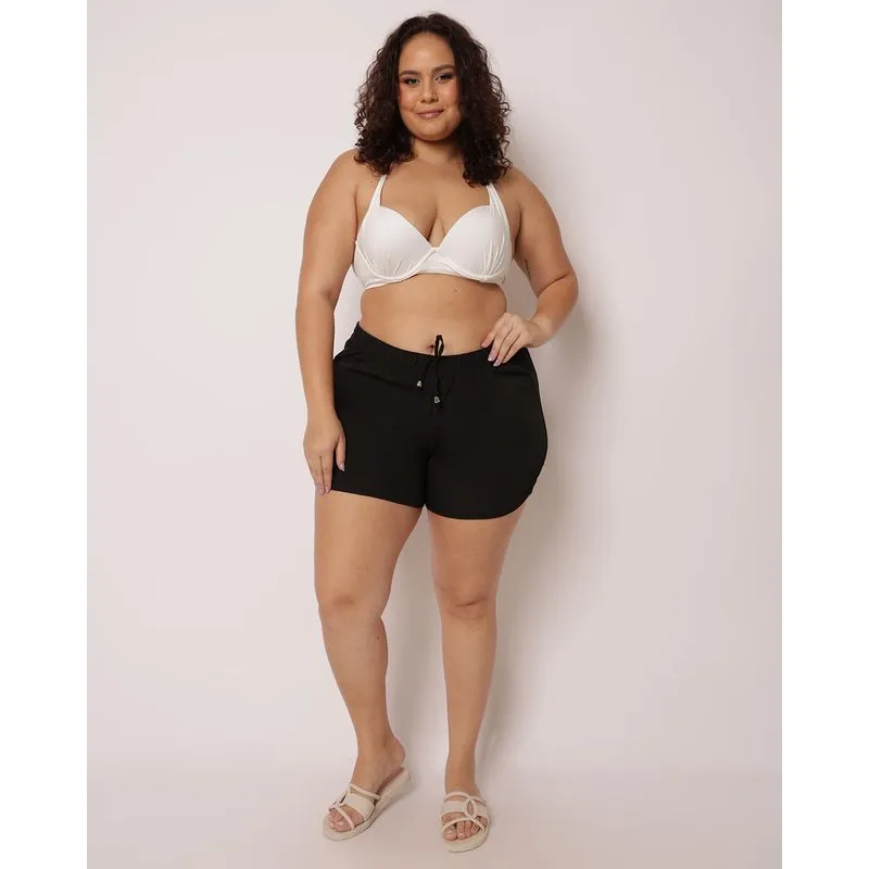 Saída de Praia Short Plus Size Feminino Preto 50