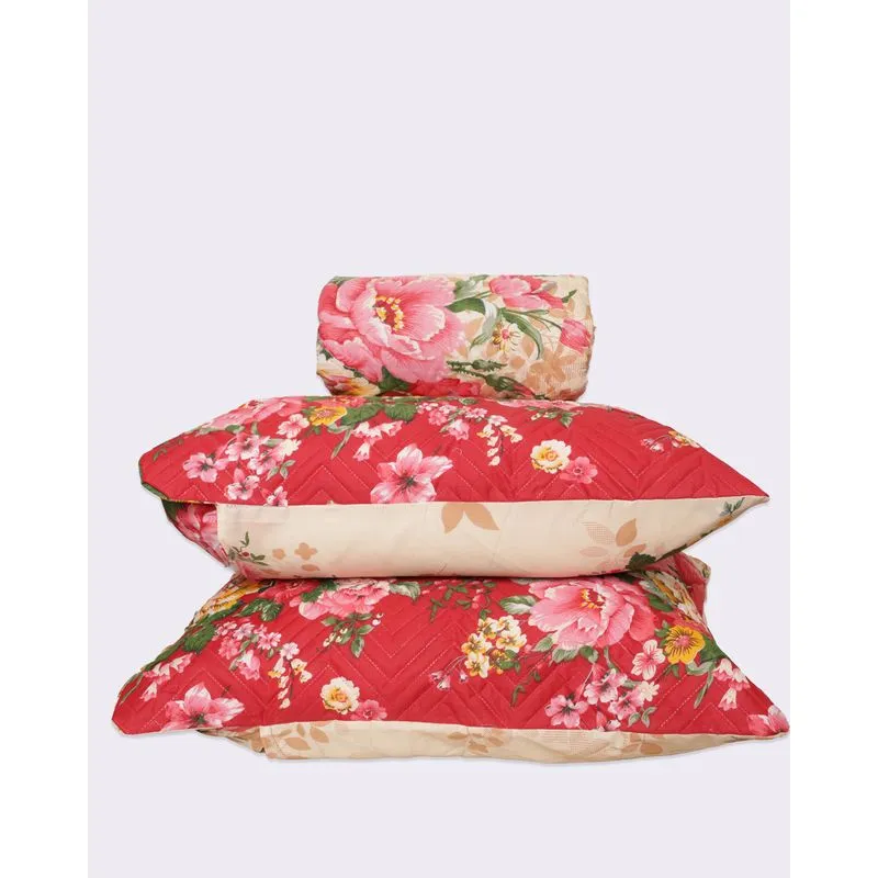 Kit Colcha Casal Queen 3 Peças Arte & Cazza Estampado Floral Bege UN