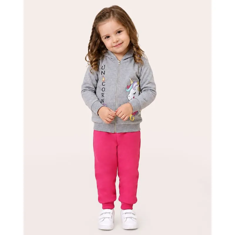 Conjunto Moletom Bebê Com Capuz Estampa Unicórnio Cinza 3