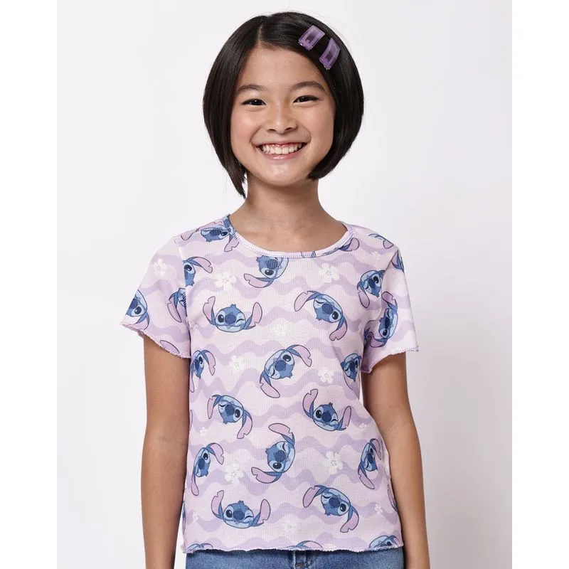 Blusa Infantil Canelada Estampada Disney Stitch Lilás 8