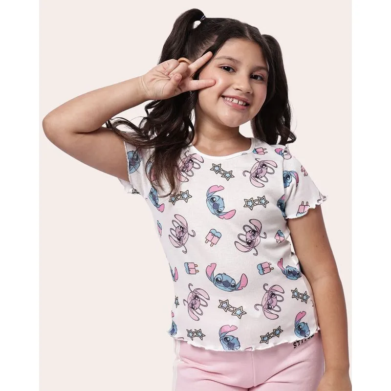 Blusa Infantil Canelada Estampada Stitch Off White 10