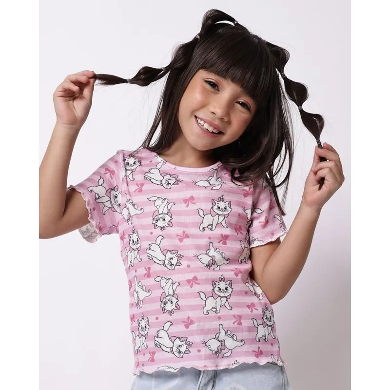Blusa Infantil Canelada Disney Estampada Marie Rosa 8