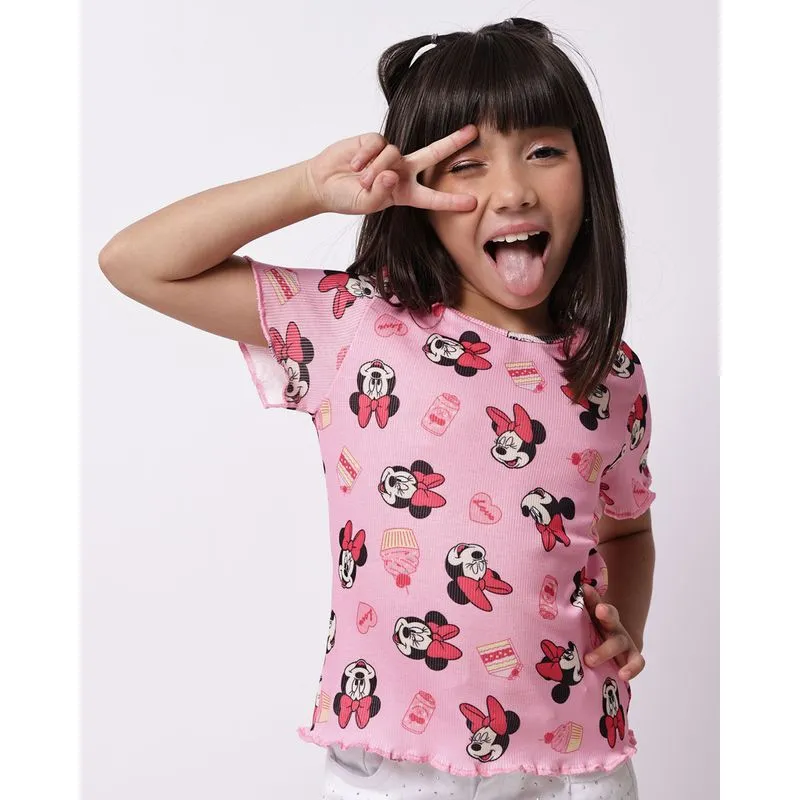 Blusa Infantil Canelada Estampada Disney Minnie Rosa 4
