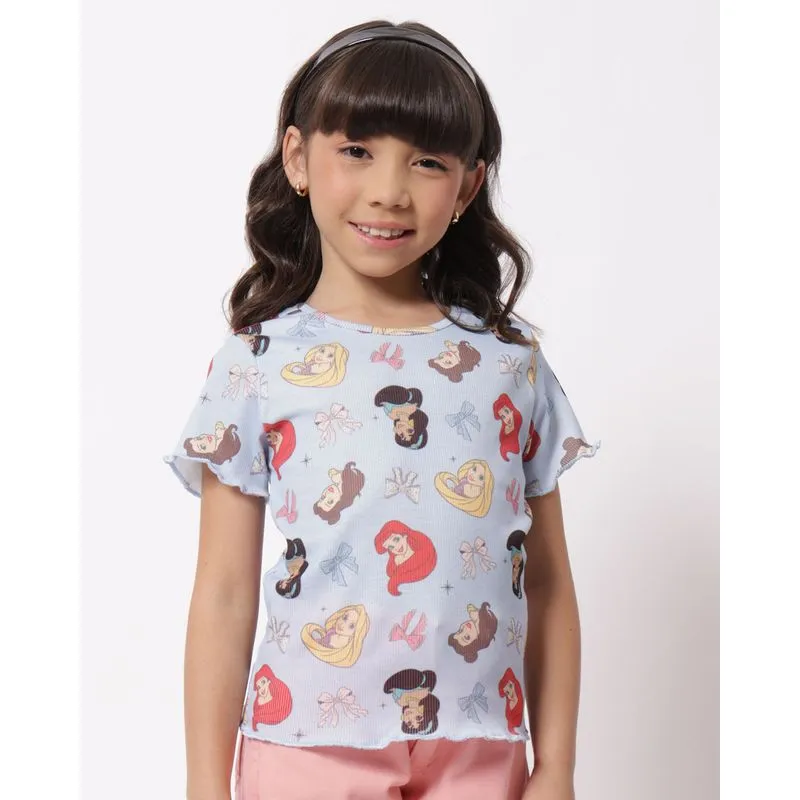 Blusa Infantil Texturizada Disney Princesas Azul 10
