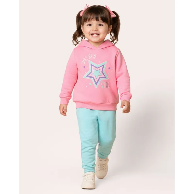 Conjunto Moletom Bebê Peluciado Estampa Estrela Rosa 2