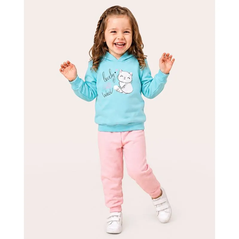 Conjunto Moletom Bebê Gatinho Lovely com Capuz Azul 1