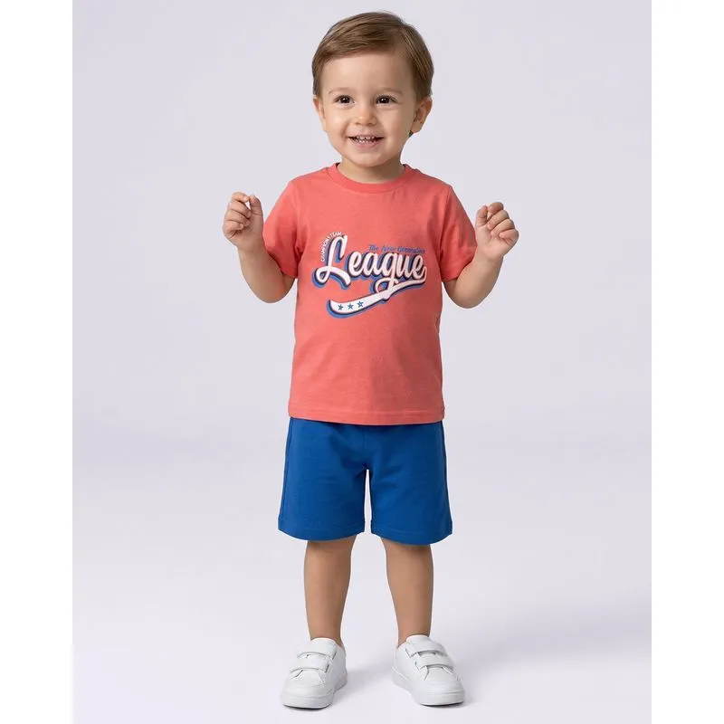 Camiseta Bebê Algodão Estampa League Manga Curta Laranja 1
