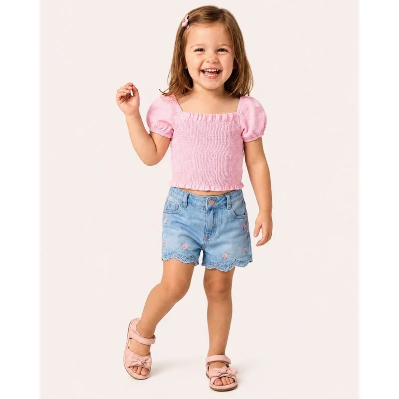 Blusa Bebê Manga Curta Ciganinha Lastex Rosa 1