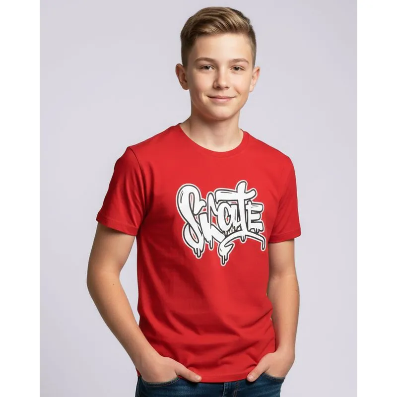 Camiseta Juvenil Algodão Estampa Frontal Skate Vermelha 12