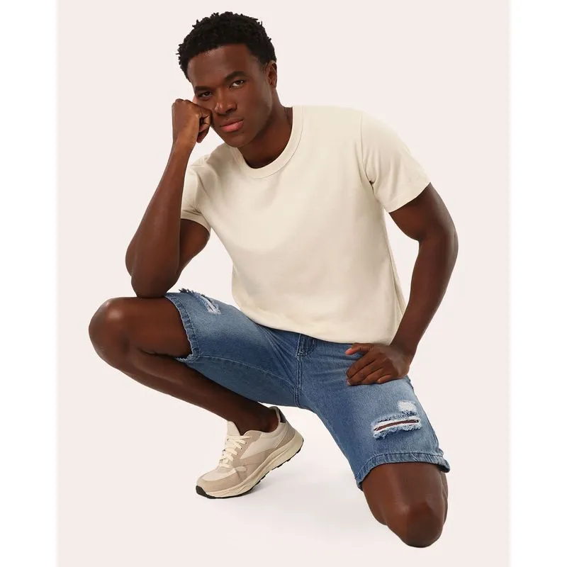 Bermuda Jeans Masculina Reta Destroyed Estonada Azul 40