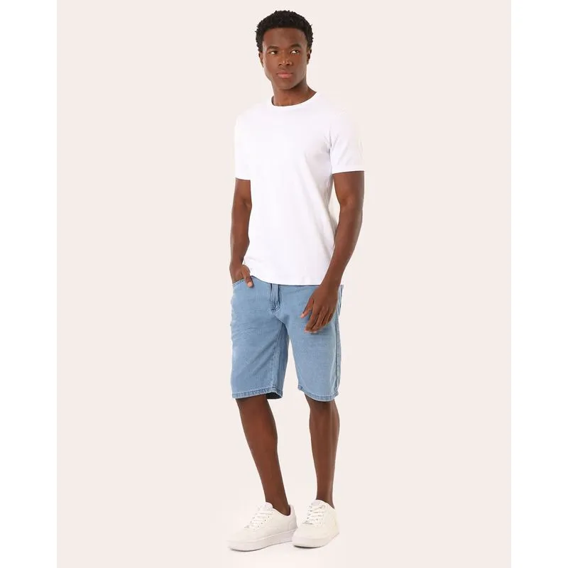 Bermuda Jeans Masculina Reta Pespontada Azul Claro 48