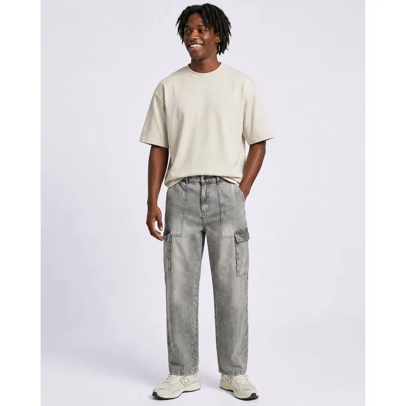 Calça Jeans Masculina Reta Bolsos Cargo Carpinteiro Cinza 40