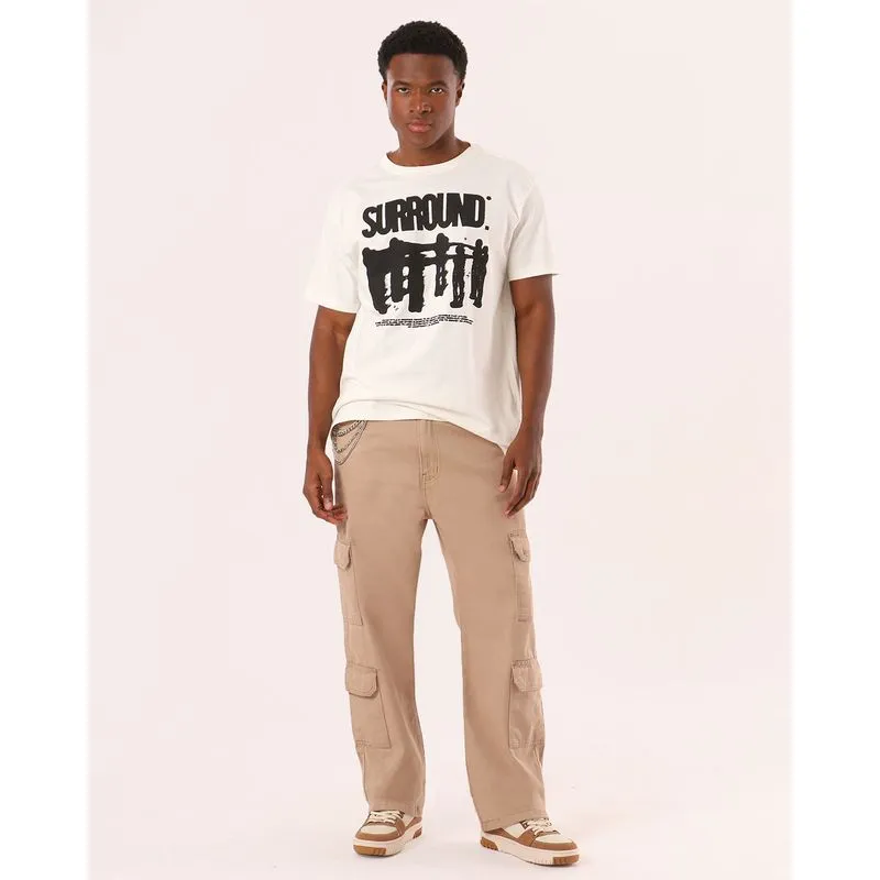 Calça Sarja Masculina Reta Cargo Bege 38