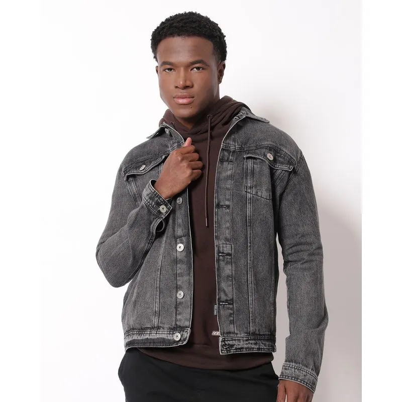 Jaqueta Jeans Masculina com Bolsos Cinza XGG