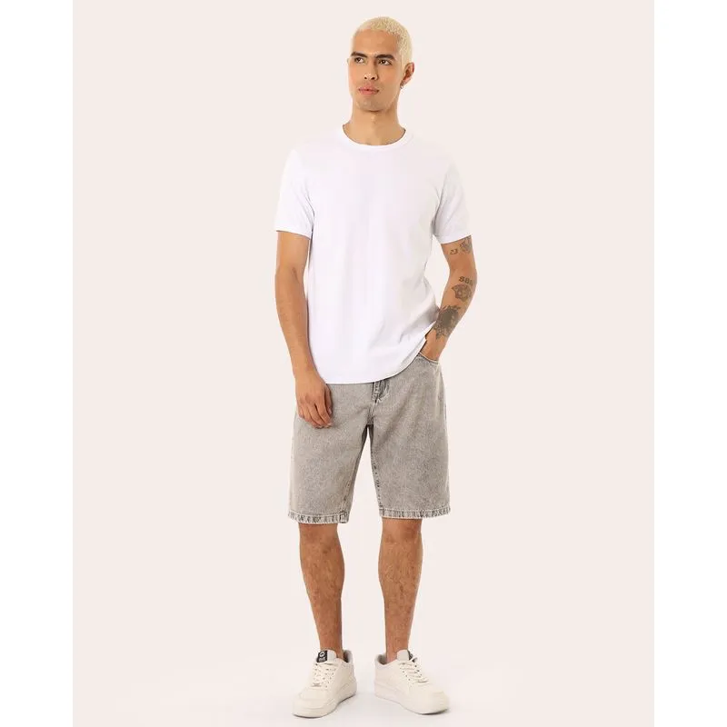 Bermuda Jeans Masculina Reta Básica Marmorizada Cinza 36