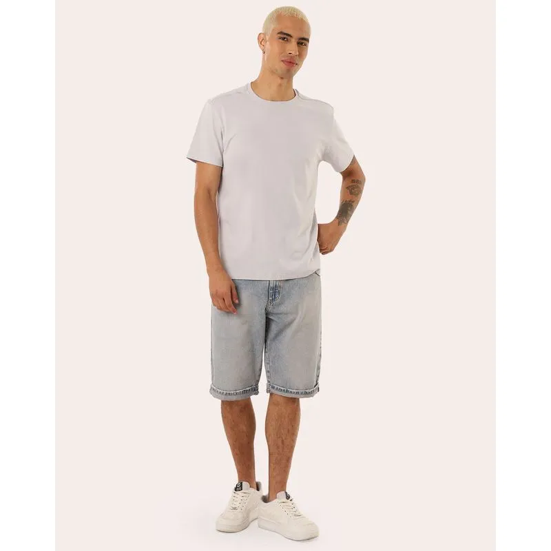 Bermuda Jeans Reta Estonada Azul 48