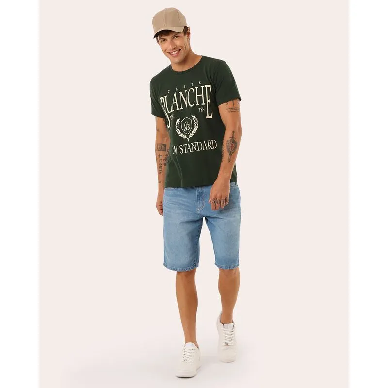 Bermuda Jeans Reta Estonado Azul 48
