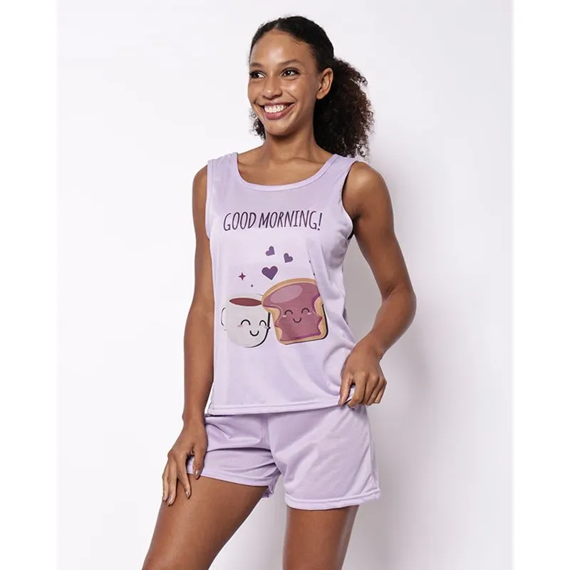 Pijama Curto Feminino Estampado Lilás G