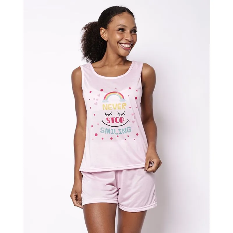 Pijama Curto Feminino Estampado Rosa G