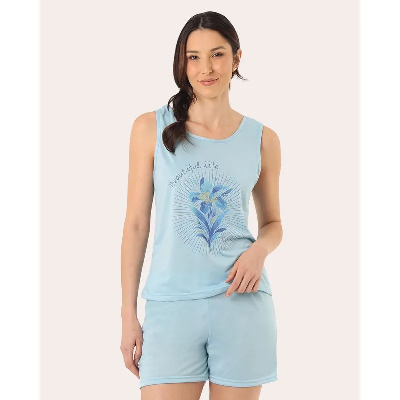 Pijama Feminino Curto Estampa Floral Beautiful Life Azul G