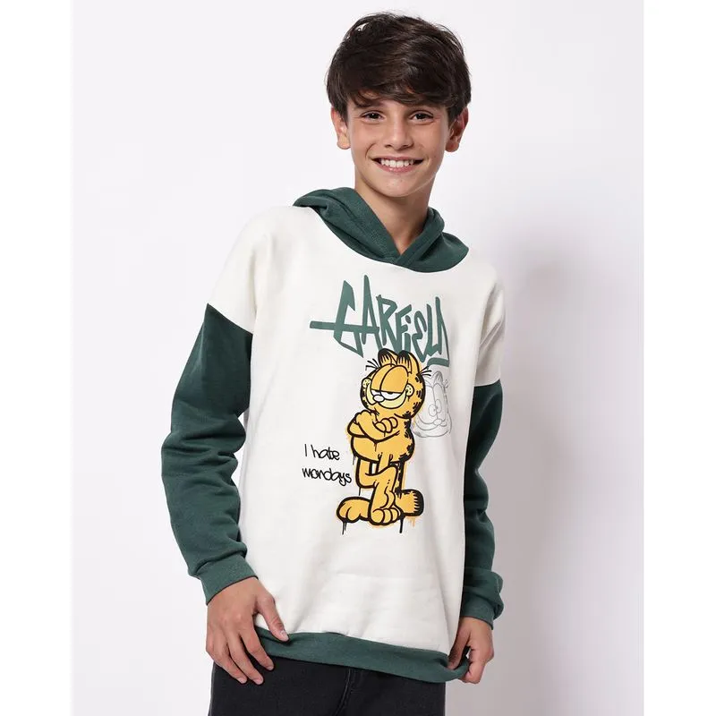 Blusão Moletom Juvenil com Capuz Garfield Off White 14