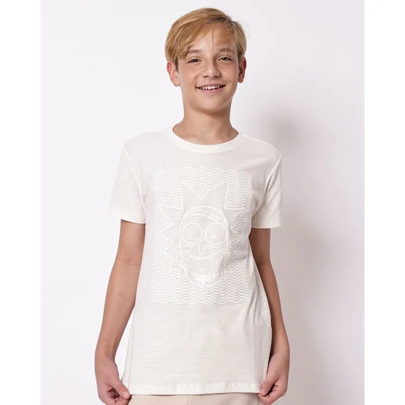 Camiseta Juvenil Texturizada Alto Relevo Rick & Morty Off White 12