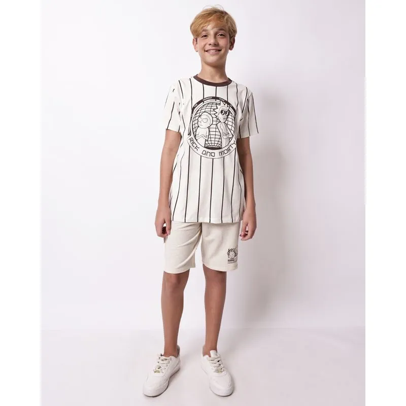 Bermuda Juvenil Reta Rick And Morty com Bolso Único Cargo com Linho Bege 12