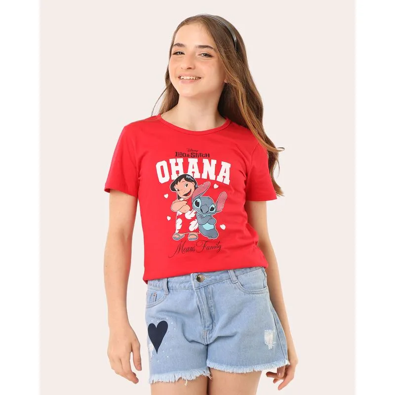 Camiseta Juvenil Algodão Disney Lilo & Stitch Vermelho 10