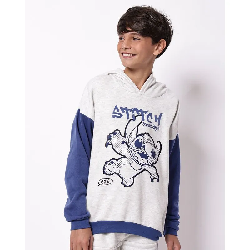 Blusão Moletom Juvenil Disney Stitch Capuz Recortes Cinza 16