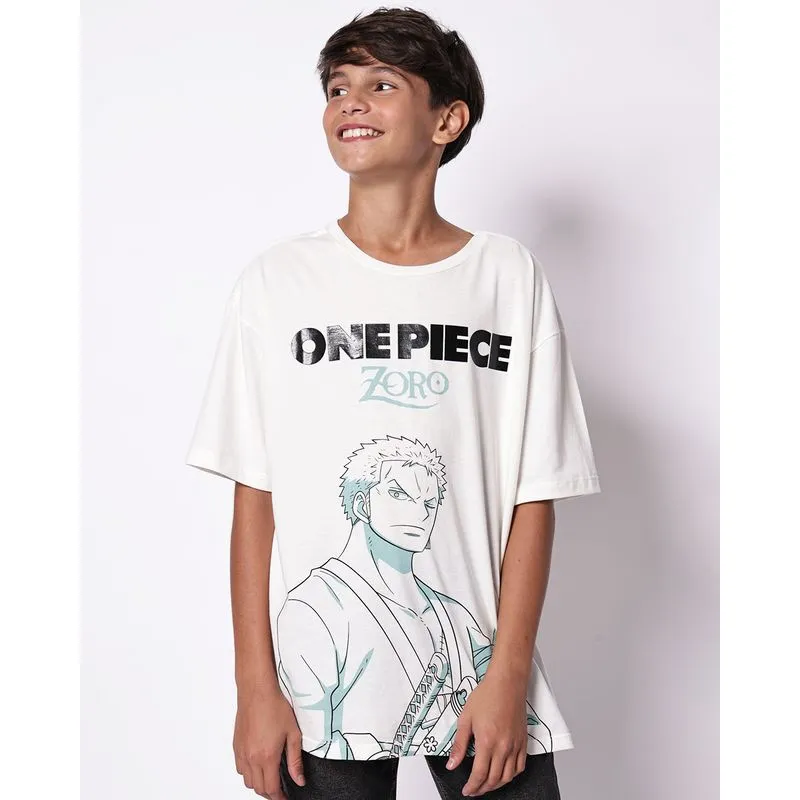 Camiseta Juvenil Algodão One Piece Manga Curta Off White 12