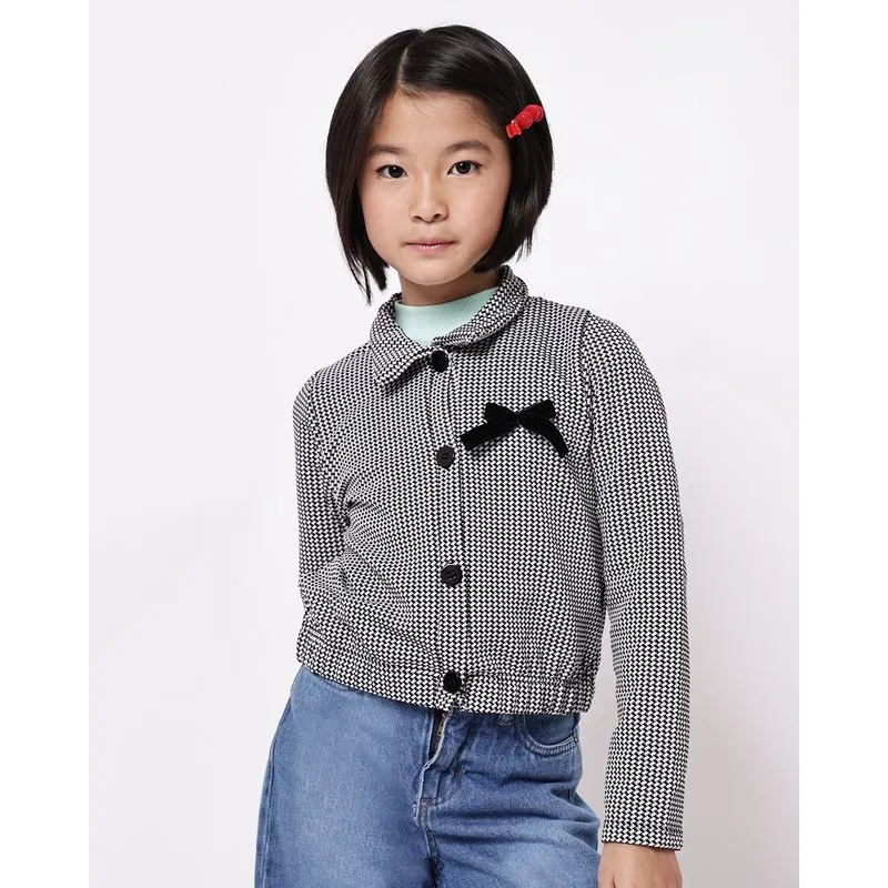 Jaqueta Infantil Malha Jacquard Xadrez com Laço Preto 10