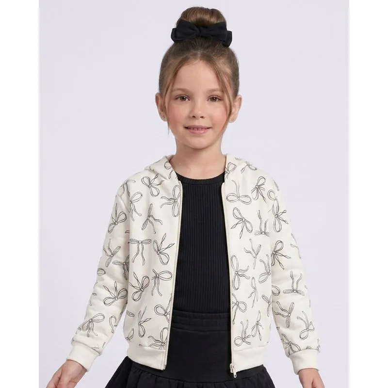 Jaqueta Moletom Infantil com Capuz Laços Off White 8