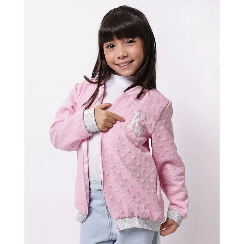 Jaqueta Infantil Texturizada Corações Lurex Rosa 4