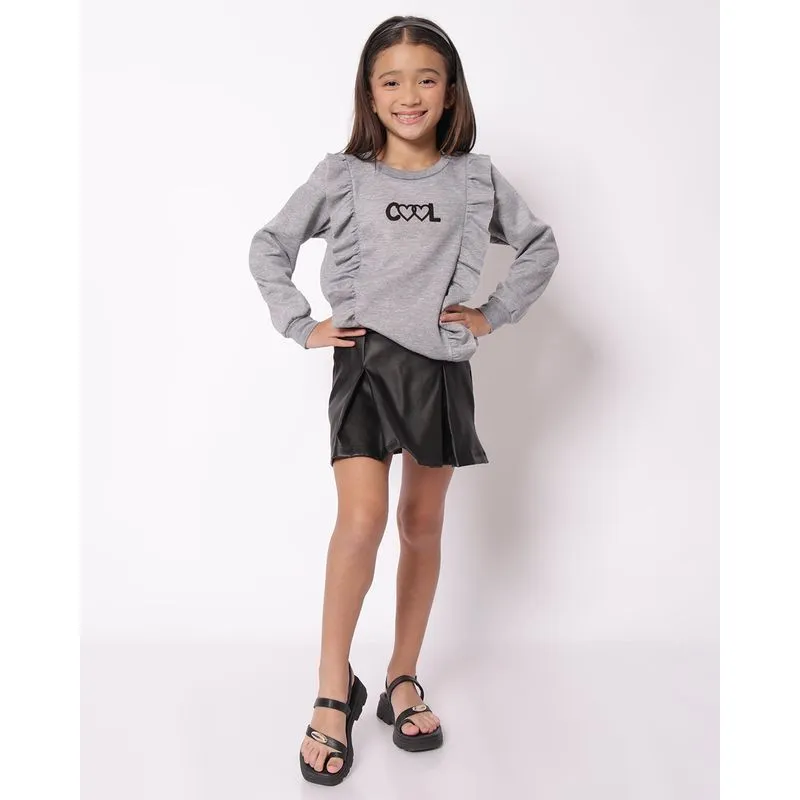 Conjunto Blusão Moletom Infantil com Saia PU Cinza 6