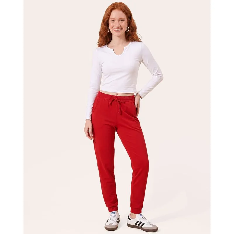 Calça Feminina Moletinho Jogger Vermelha G