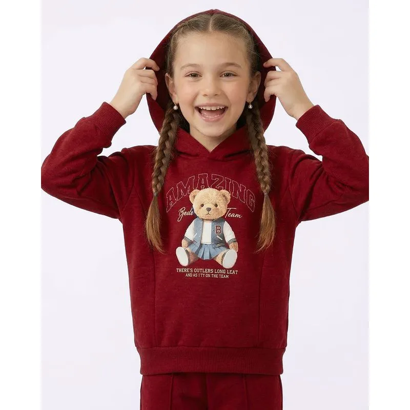 Blusão Moletom Infantil com Capuz Urso Vermelho 4