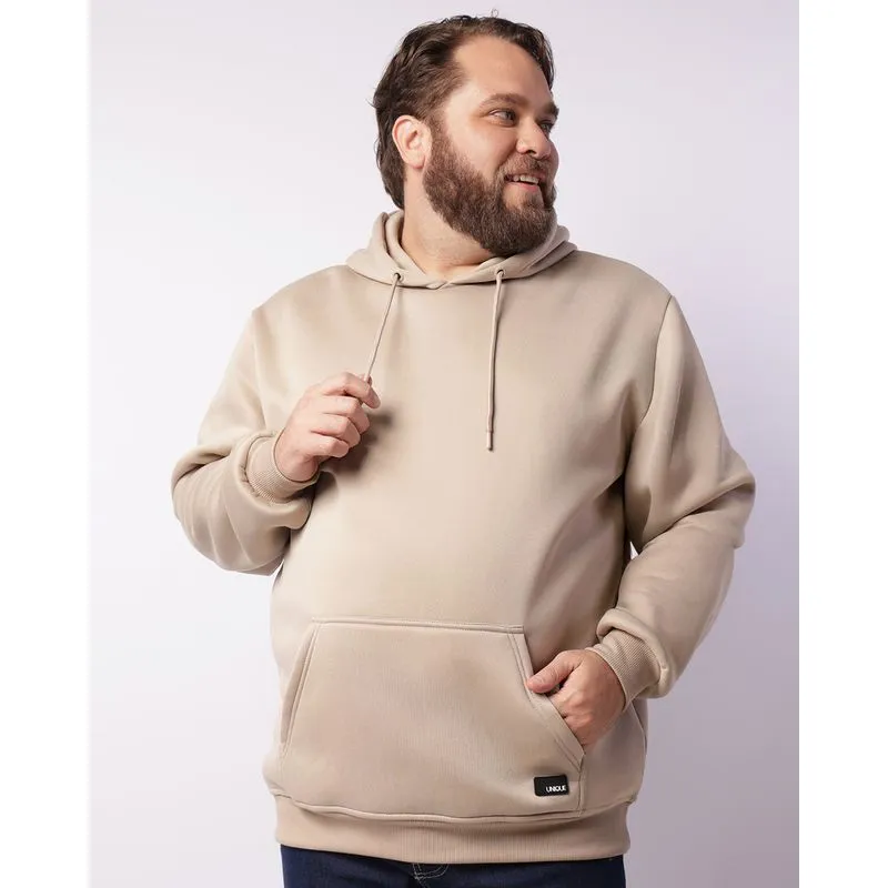 Blusão Moletom Plus Size Masculino Com Capuz Bege G4