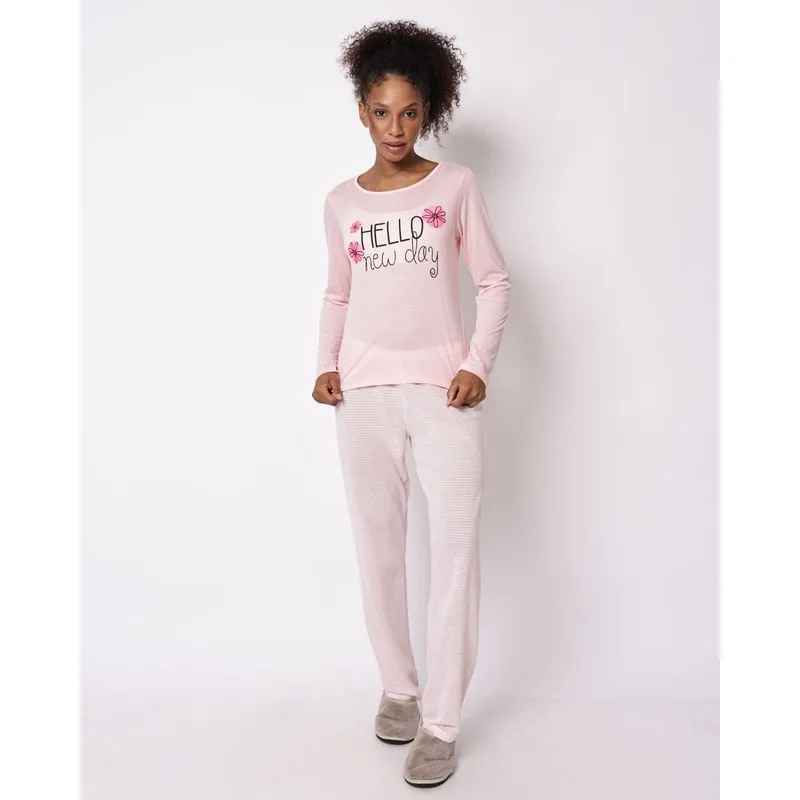 Pijama Feminino Longo Estampa Sortida Rosa G