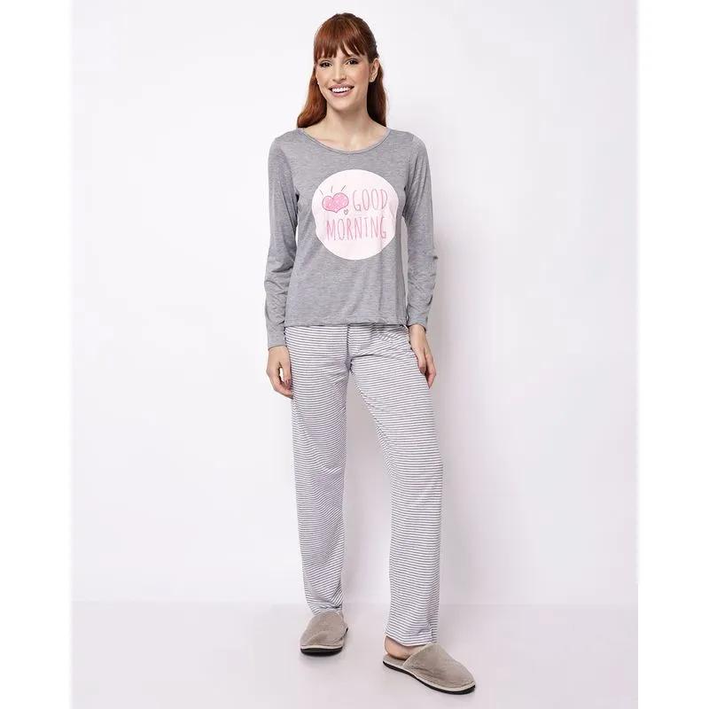 Pijama Longo Feminino Estampas Sortidas Cinza GG
