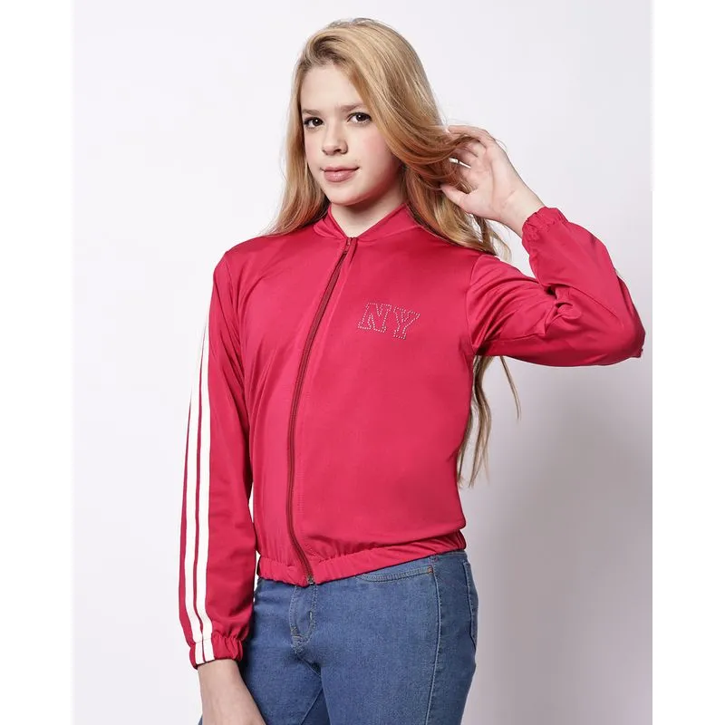 Jaqueta Helanca Juvenil com Friso Rosa 16