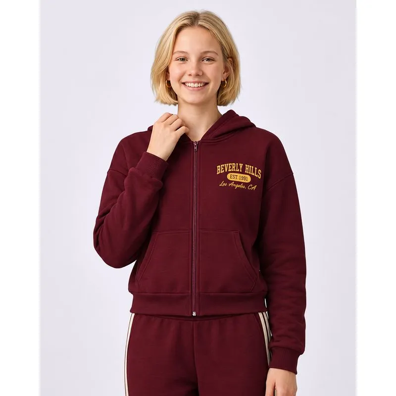 Jaqueta Moletom Juvenil College com Capuz Vinho 14