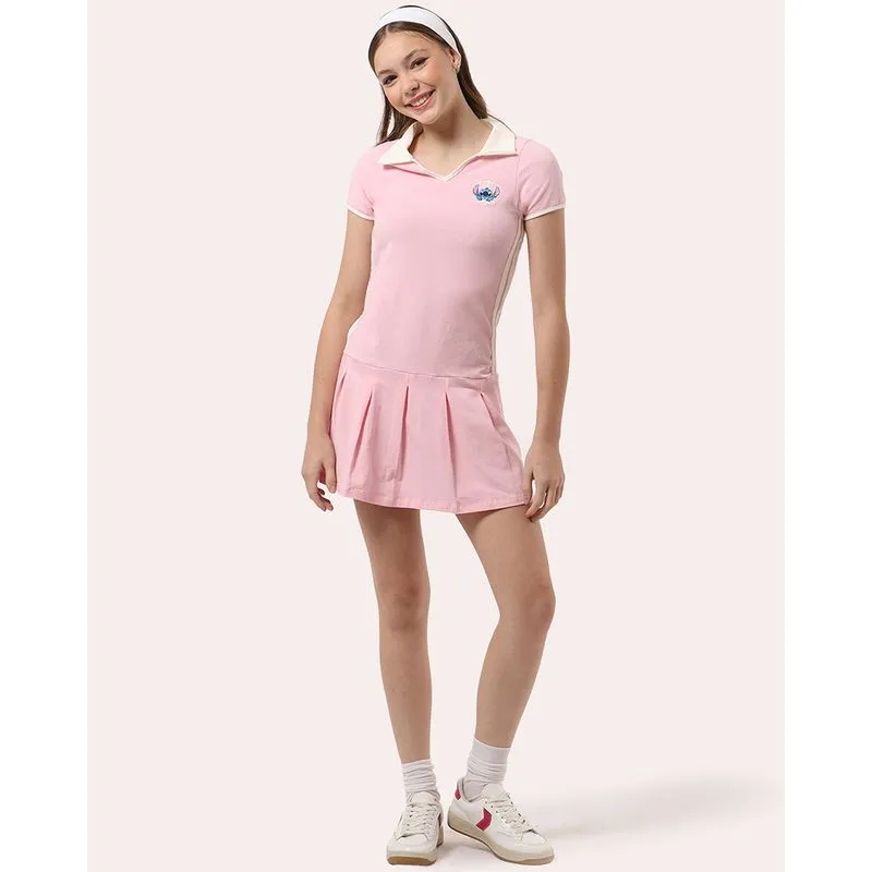 Vestido Polo Juvenil Disney Stitch Manga Curta Rosa 10