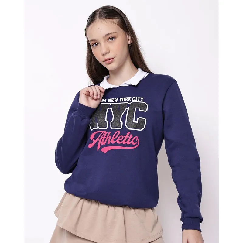 Blusão Moletom Juvenil Gola Polo NYC com Glitter Marinho 14