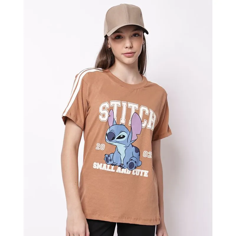 Camiseta Juvenil Algodão Manga Curta Disney Stitch Bege 14