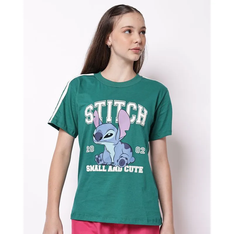 Camiseta Juvenil Algodão Manga Curta Disney Stitch Verde 10